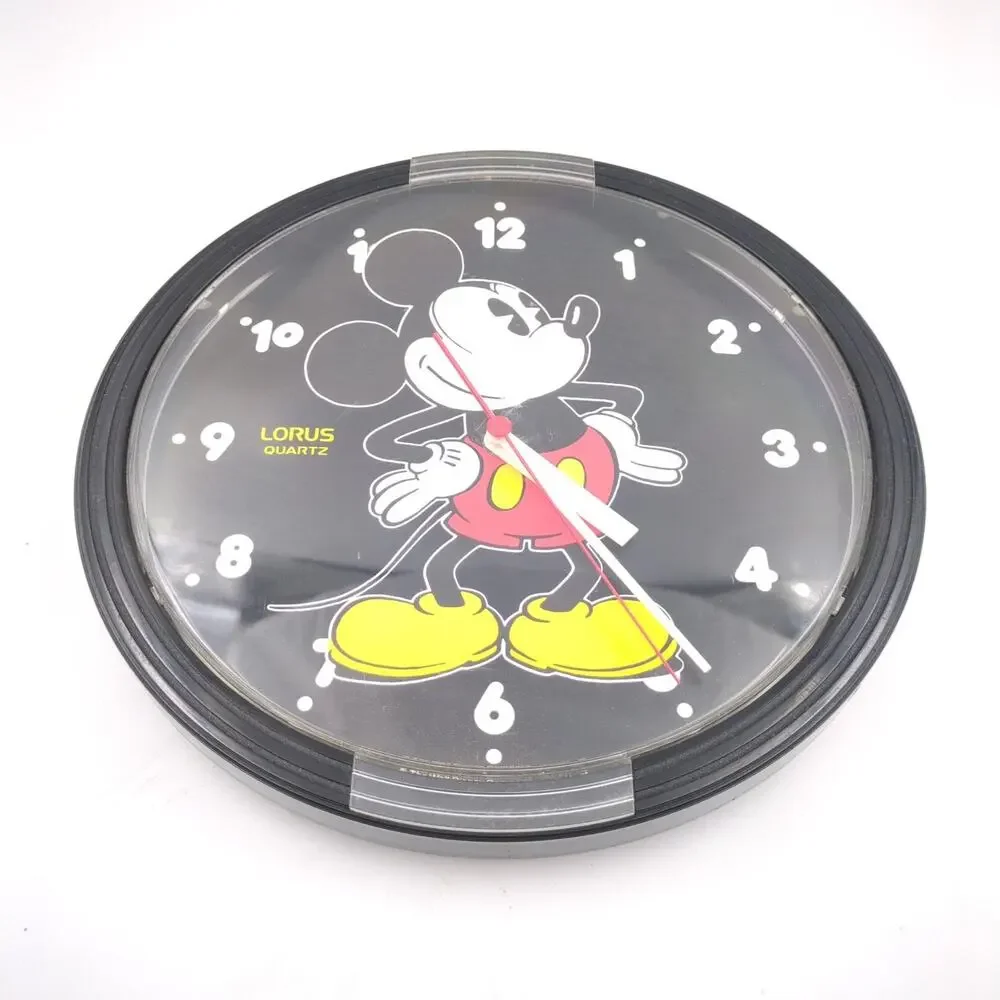 Vintage Lorus Quartz Disney Mickey Mouse Wall Desk Clock Black 1980s 90s Working